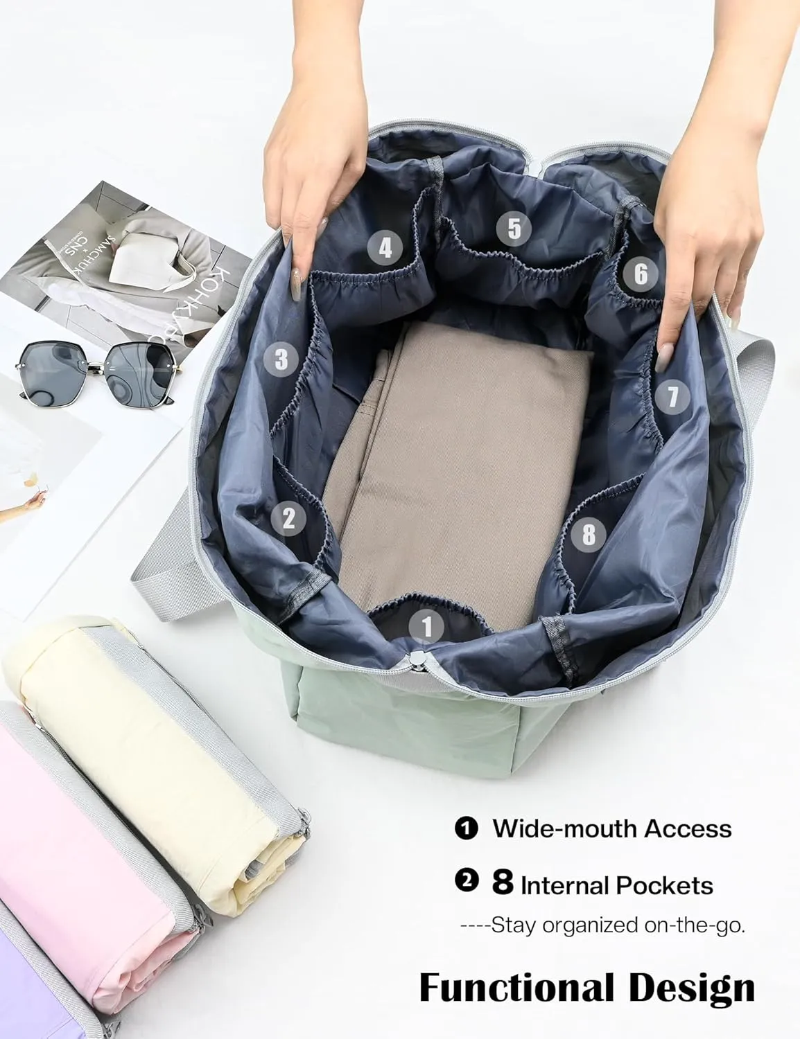 Personal Item Bag for Frontier Spirit Airlines 18x14x8, Under Seat Bags for Airplanes, Portable Foldable Duffle Bag for Travel Fitness Swim Yoga Beach for Women, Mint Green