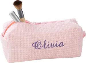 Personalization Universe Personalized Ladies Embroidered Makeup Bag - Waffle Weave, Machine Washable, Custom Name/Initial - Great Bridesmaid & Birthday Gift - Travel/Cosmetic Bag - Blush Pink