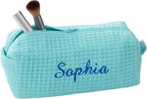 Personalization Universe Personalized Ladies Embroidered Makeup Bag - Waffle Weave, Machine Washable, Custom Name/Initial - Great Bridesmaid & Birthday Gift - Travel/Cosmetic Bag - Mint