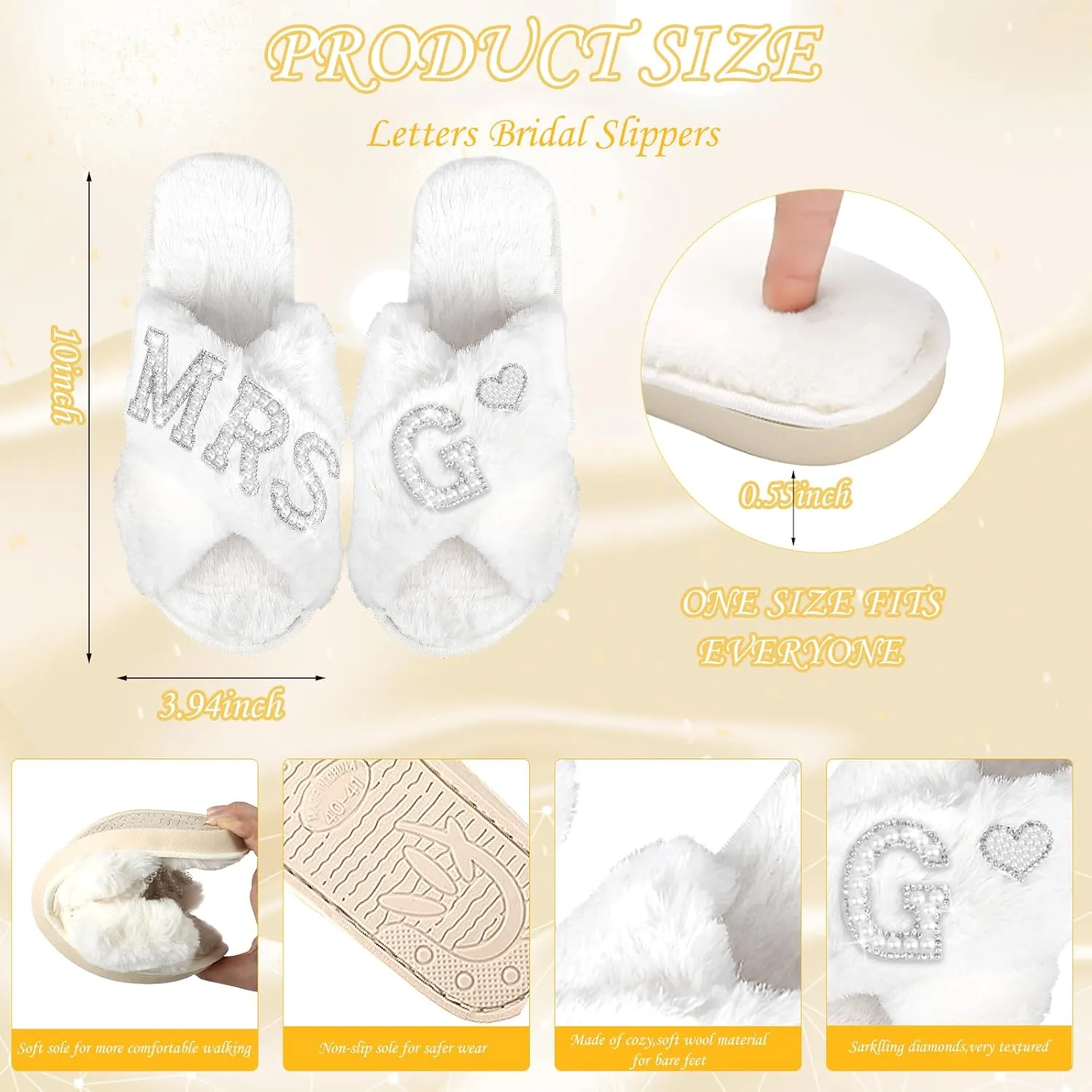 Personalized Initial Wedding Bride Slippers, Bridal Shower Gifts, to Be Gifts, Robe Hair Clip MRS Makeup Bag
