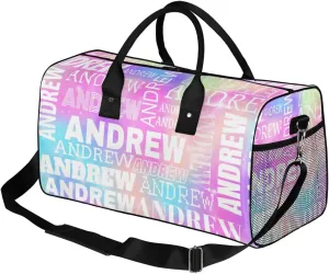 Personalized Name Duffel Bag Sports Gym Bag Dance Duffel Bags with Name Travel Overnight Carry-On Duffel Bag for Women Men, Rainbow Sparkly