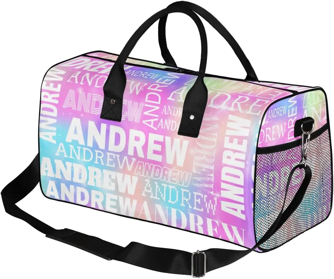 Personalized Name Duffel Bag Sports Gym Bag Dance Duffel Bags with Name Travel Overnight Carry-On Duffel Bag for Women Men, Rainbow Sparkly