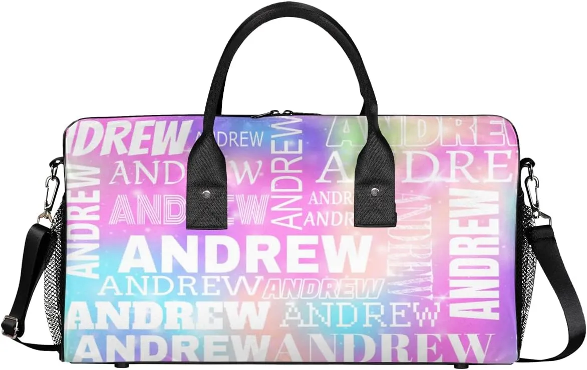 Personalized Name Duffel Bag Sports Gym Bag Dance Duffel Bags with Name Travel Overnight Carry-On Duffel Bag for Women Men, Rainbow Sparkly