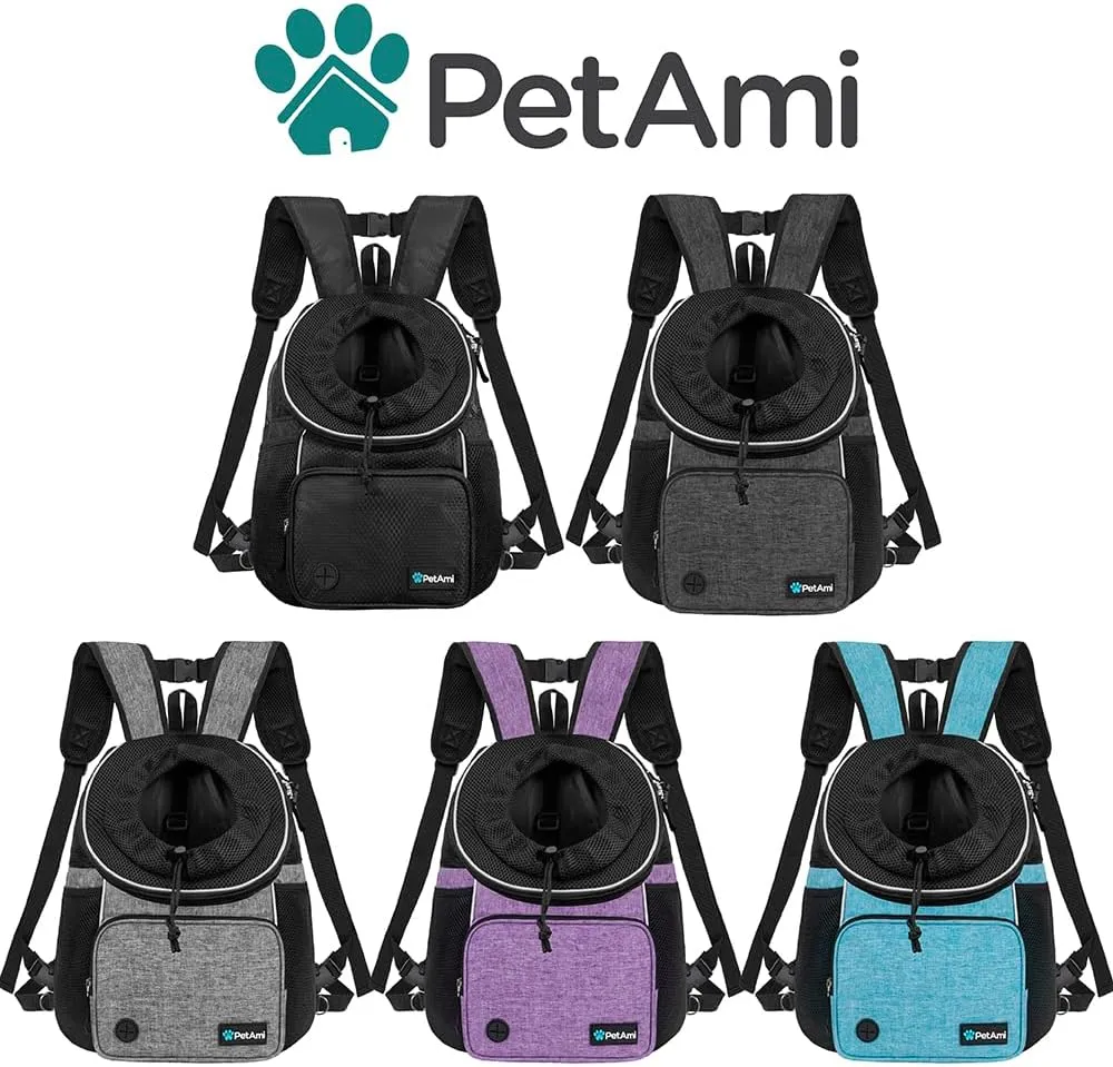 PetAmi Adjustable Cat & Dog Chest Carrier Backpack, Ventilated for Hiking & Camping, Max 15 lbs, Purple