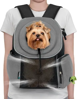 PetAmi Dog Front Carrier Backpack, Ventilated Adjustable Dog Pet Cat Chest Carrier Backpack, Dog Carrier for Hiking Camping Travel, Small Dog Puppy Medium Cat Carrying Bag, Max 14 lbs, Grey
