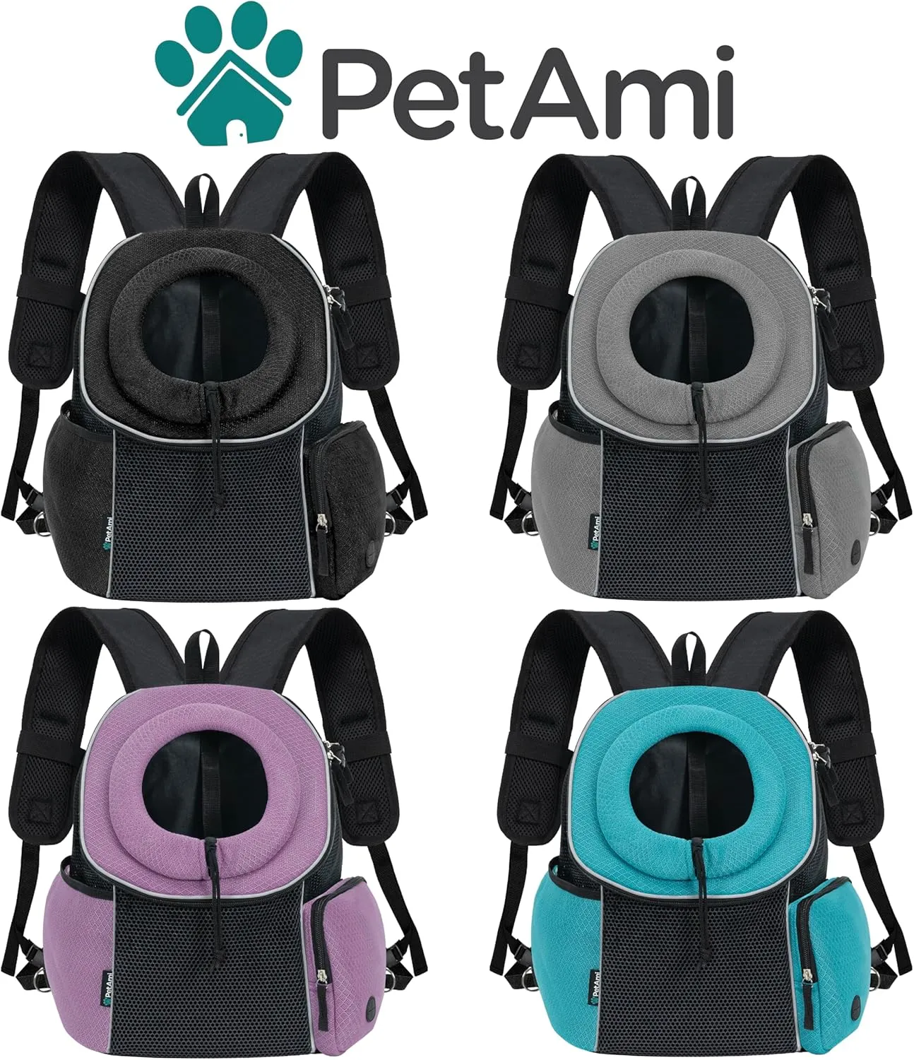 PetAmi Dog Front Carrier Backpack, Ventilated Adjustable Dog Pet Cat Chest Carrier Backpack, Dog Carrier for Hiking Camping Travel, Small Dog Puppy Medium Cat Carrying Bag, Max 14 lbs, Grey
