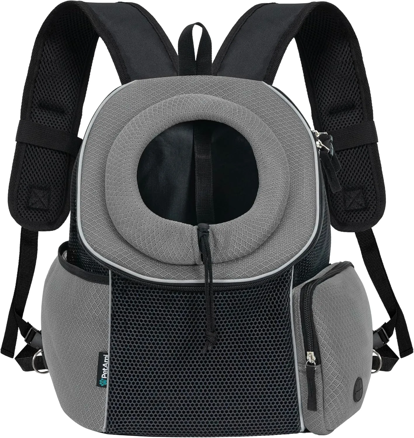 PetAmi Dog Front Carrier Backpack, Ventilated Adjustable Dog Pet Cat Chest Carrier Backpack, Dog Carrier for Hiking Camping Travel, Small Dog Puppy Medium Cat Carrying Bag, Max 14 lbs, Grey