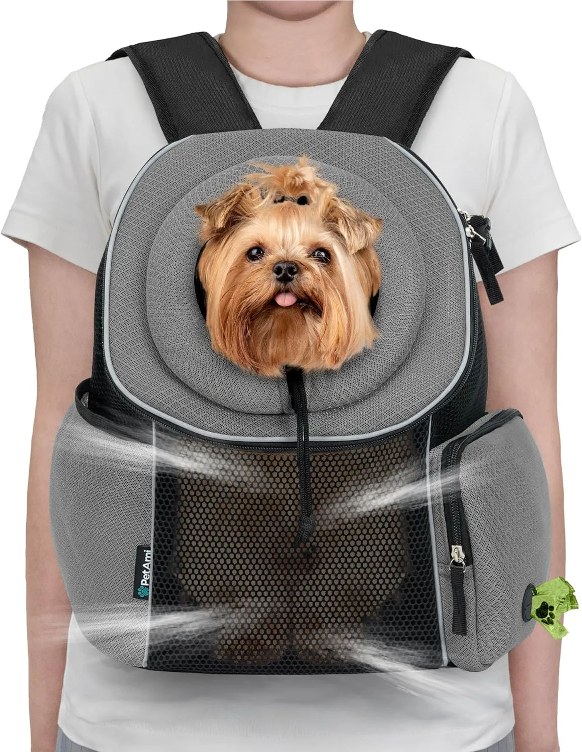 PetAmi Dog Front Carrier Backpack, Ventilated Adjustable Dog Pet Cat Chest Carrier Backpack, Dog Carrier for Hiking Camping Travel, Small Dog Puppy Medium Cat Carrying Bag, Max 14 lbs, Grey