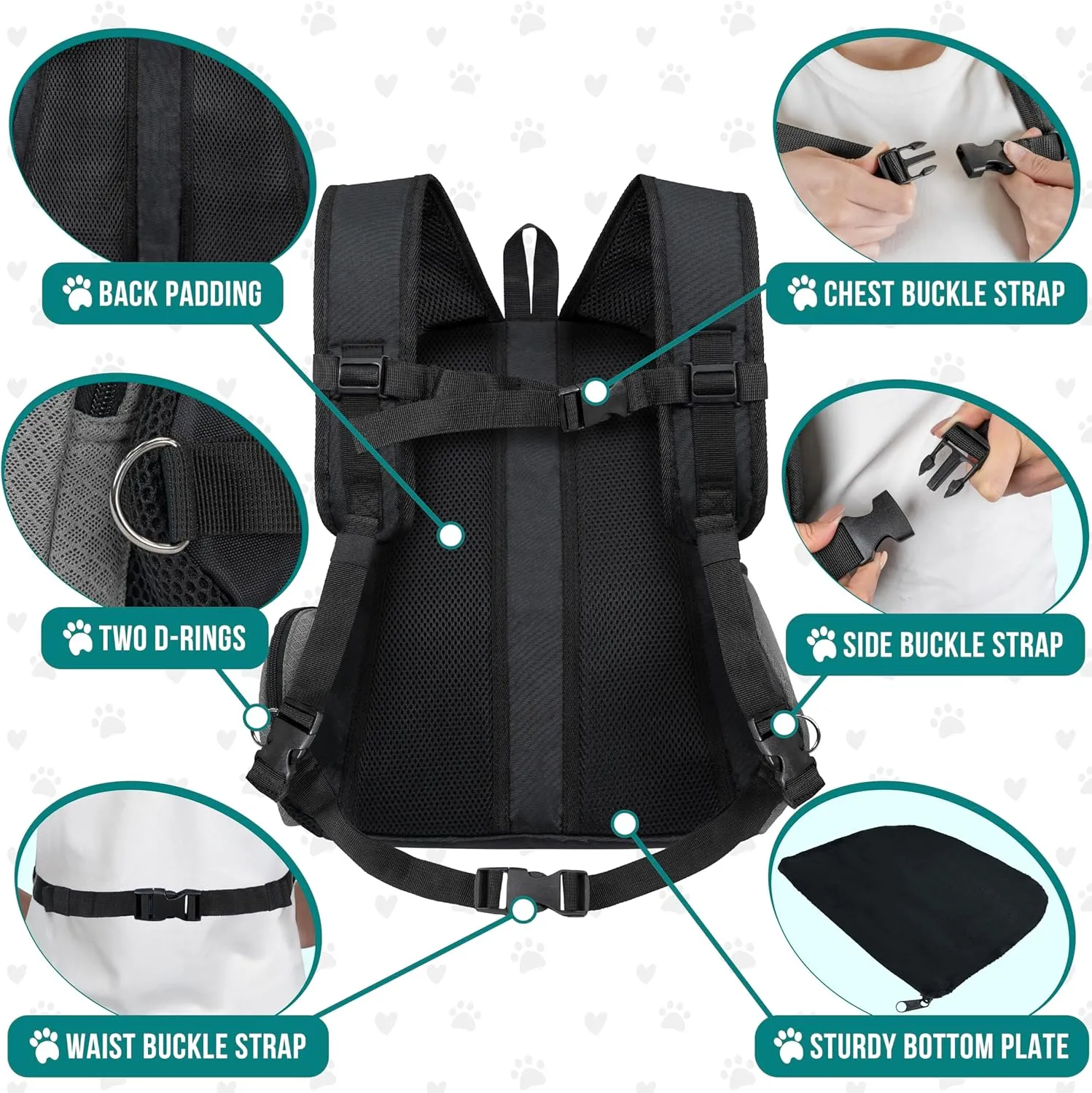 PetAmi Dog Front Carrier Backpack, Ventilated Adjustable Dog Pet Cat Chest Carrier Backpack, Dog Carrier for Hiking Camping Travel, Small Dog Puppy Medium Cat Carrying Bag, Max 14 lbs, Grey