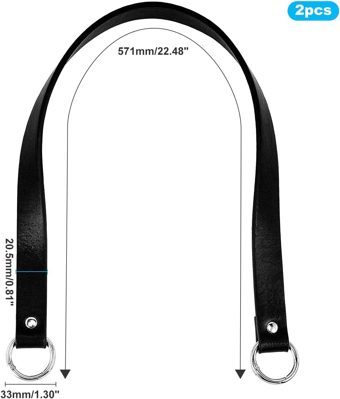 PH PandaHall 2pcs 22.4 Inch 20mm Leather Replacement Handles Purses Straps Handbags Shoulder Bag Strap with Platinum Zinc Alloy Spring Gate Rings for DIY Bag Making, Black