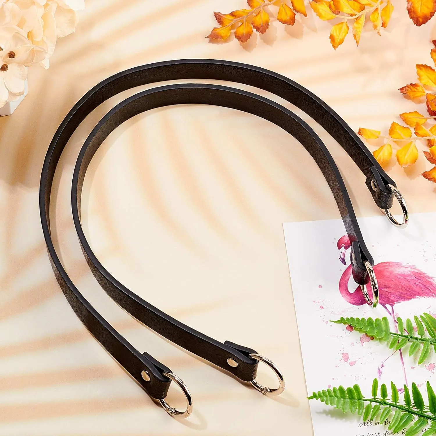 PH PandaHall 2pcs 22.4 Inch 20mm Leather Replacement Handles Purses Straps Handbags Shoulder Bag Strap with Platinum Zinc Alloy Spring Gate Rings for DIY Bag Making, Black