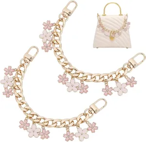 PH PandaHall 2pcs Purse Chain Strap Replacement 7.9" Short Chain Straps Enamel Flower Charm Purse Handle Extender Decorative Bag Chains Golden Chain for Purse Handbag Wallet Crossbody Shoulder Bag