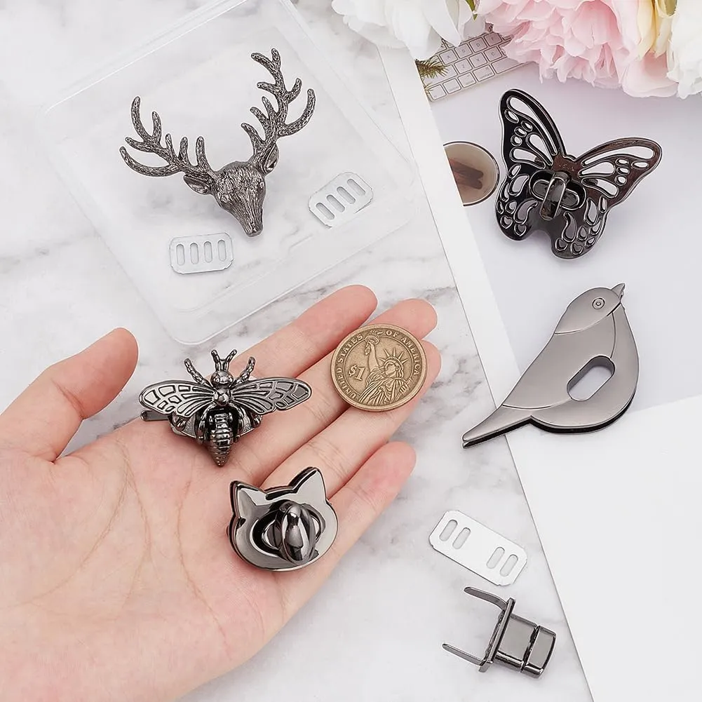 PH PandaHall 5 Animal Purse Turn Buckles, Butterfly Bag Locks Kitten Decorative Clip Clasps, Handbag Replacement, Leather Bag DIY Accessories
