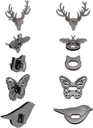 PH PandaHall 5 Animal Purse Turn Buckles, Butterfly Bag Locks Kitten Decorative Clip Clasps, Handbag Replacement, Leather Bag DIY Accessories