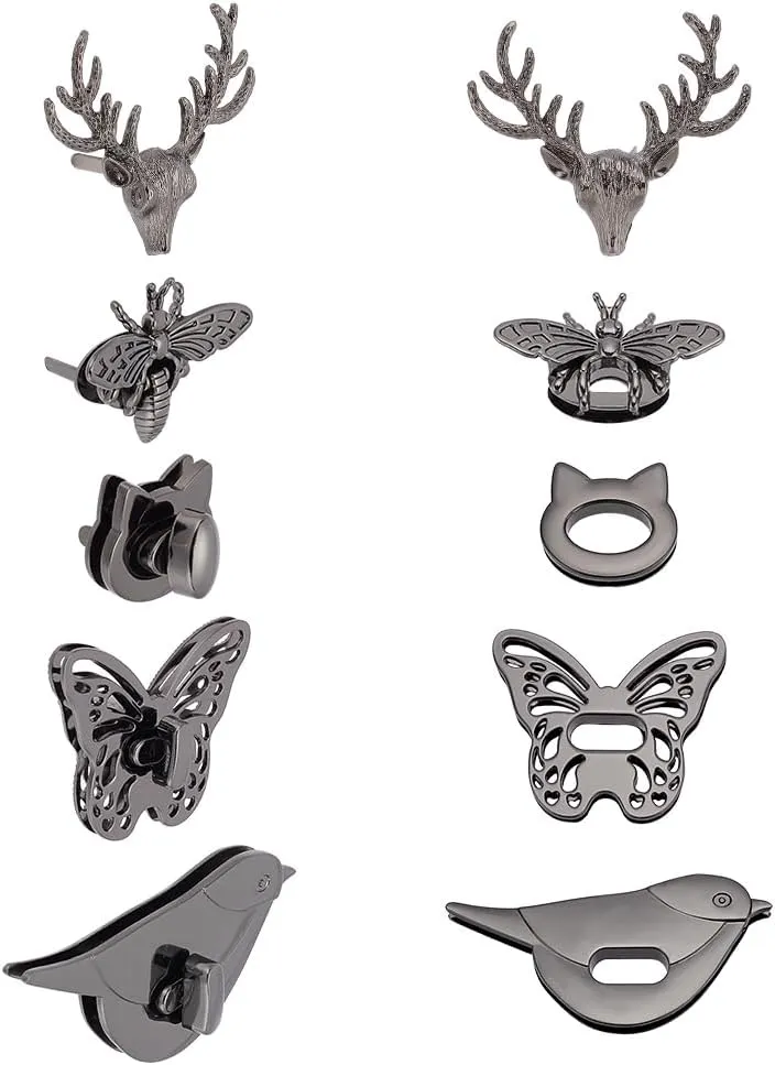 PH PandaHall 5 Animal Purse Turn Buckles, Butterfly Bag Locks Kitten Decorative Clip Clasps, Handbag Replacement, Leather Bag DIY Accessories