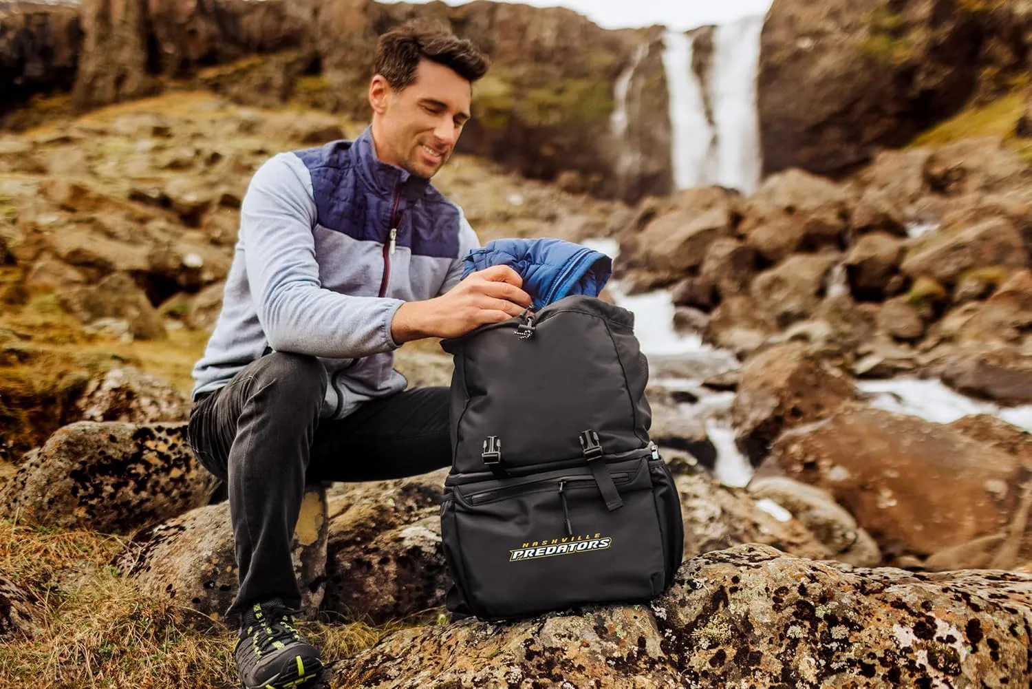 PICNIC TIME NHL Nashville Predators Tarana Backpack Cooler Made with Recycled Material, Soft Cooler Backpack, Upcycled Cooler Bag, (Carbon Black)