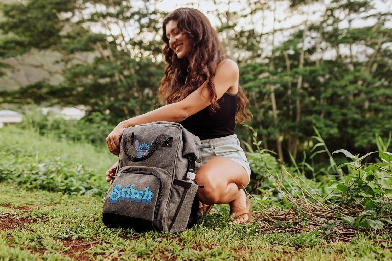 PICNIC TIME OTG Roll-Top, Hiking Backpack, Soft Cooler Bag, Disney Lilo & Stitch-Heathered Gray, 7.5 x 10.25 x 26