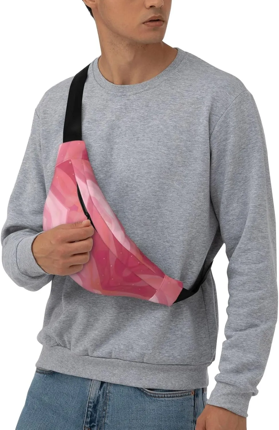 Pink Gradient Style Print Large Crossbody Fanny Pack, Cute Waterproof Waist Pack Belt Bag For Men, Women, Stylish Running Accessory