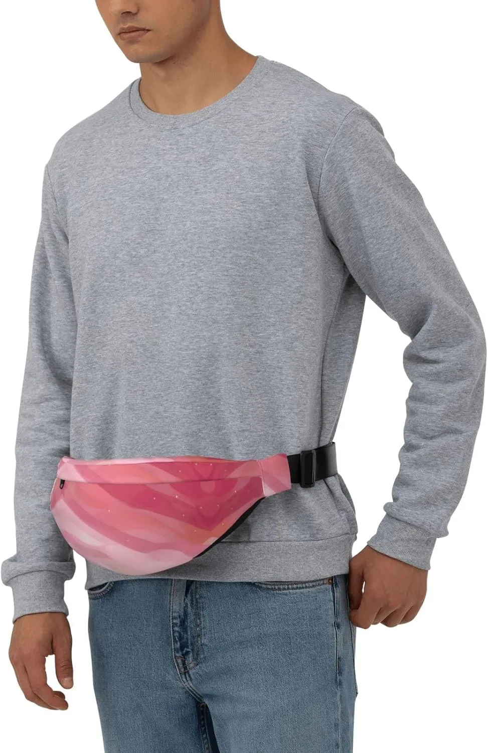 Pink Gradient Style Print Large Crossbody Fanny Pack, Cute Waterproof Waist Pack Belt Bag For Men, Women, Stylish Running Accessory