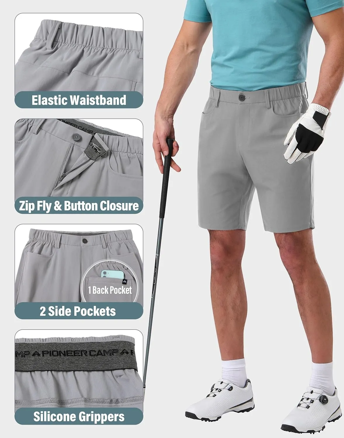 Pioneer Camp Men's Dress Golf Shorts Flat Front Elastic Waist 9 Inch Inseam Quick Dry Stretch Lightweight Shorts with Pockets