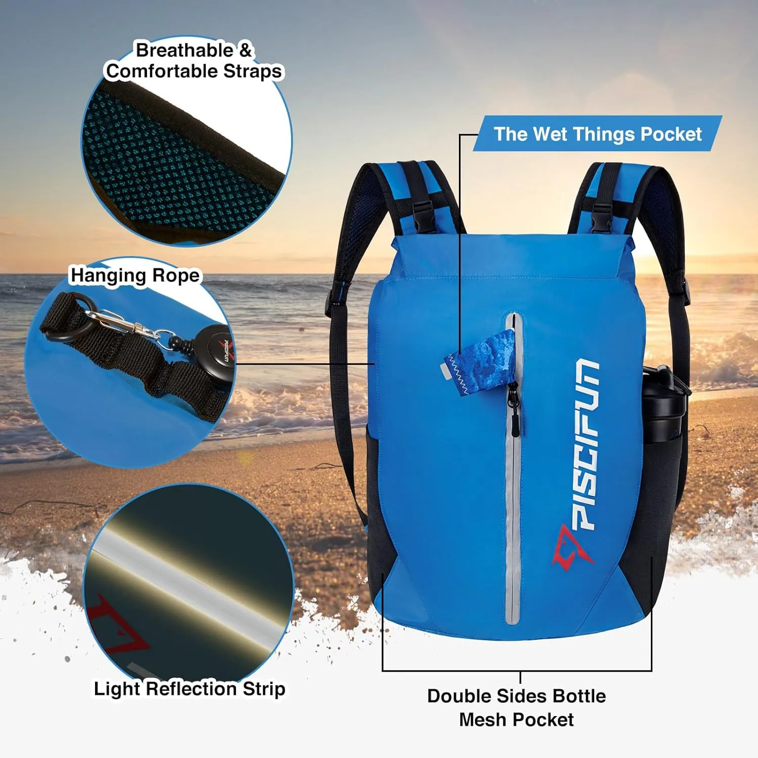 Piscifun Dry Bag Waterproof, Lightweight Dry Backpack with Waist Pouch and Phone Case for Kayaking, Boating 10L 20L 30L