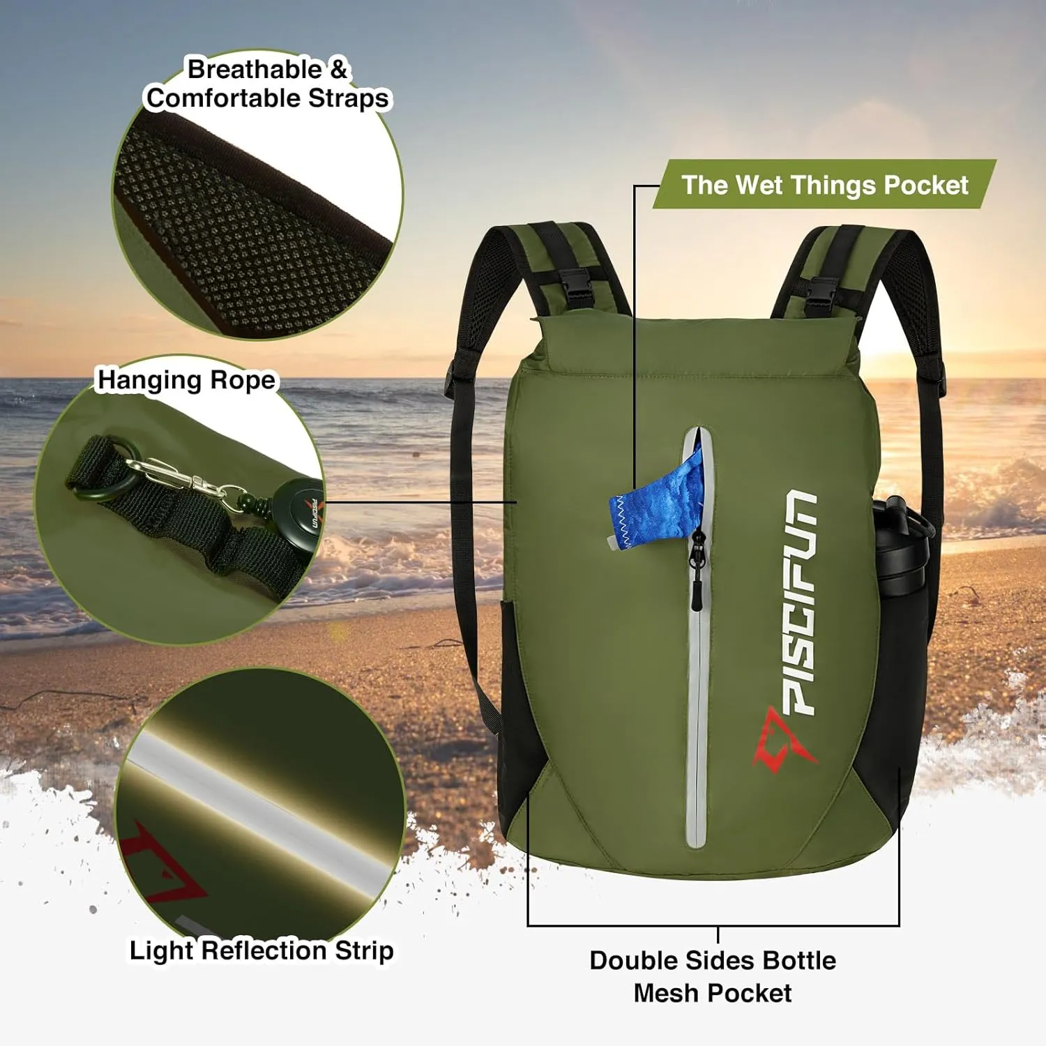 Piscifun Dry Bag Waterproof, Lightweight Dry Backpack with Waist Pouch and Phone Case for Kayaking, Boating 10L 20L 30L