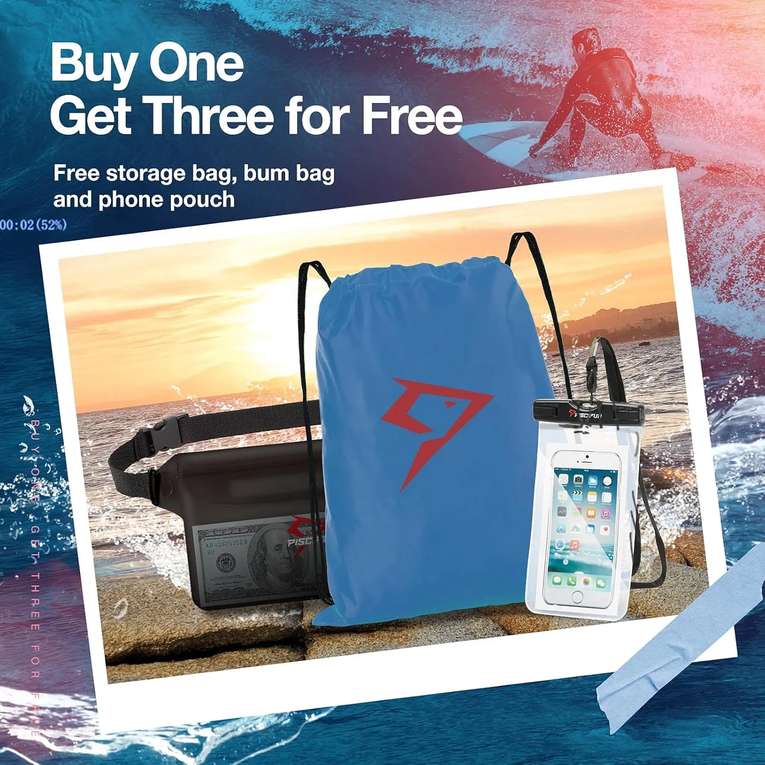 Piscifun Dry Bag Waterproof, Lightweight Dry Backpack with Waist Pouch and Phone Case for Kayaking, Boating 10L 20L 30L
