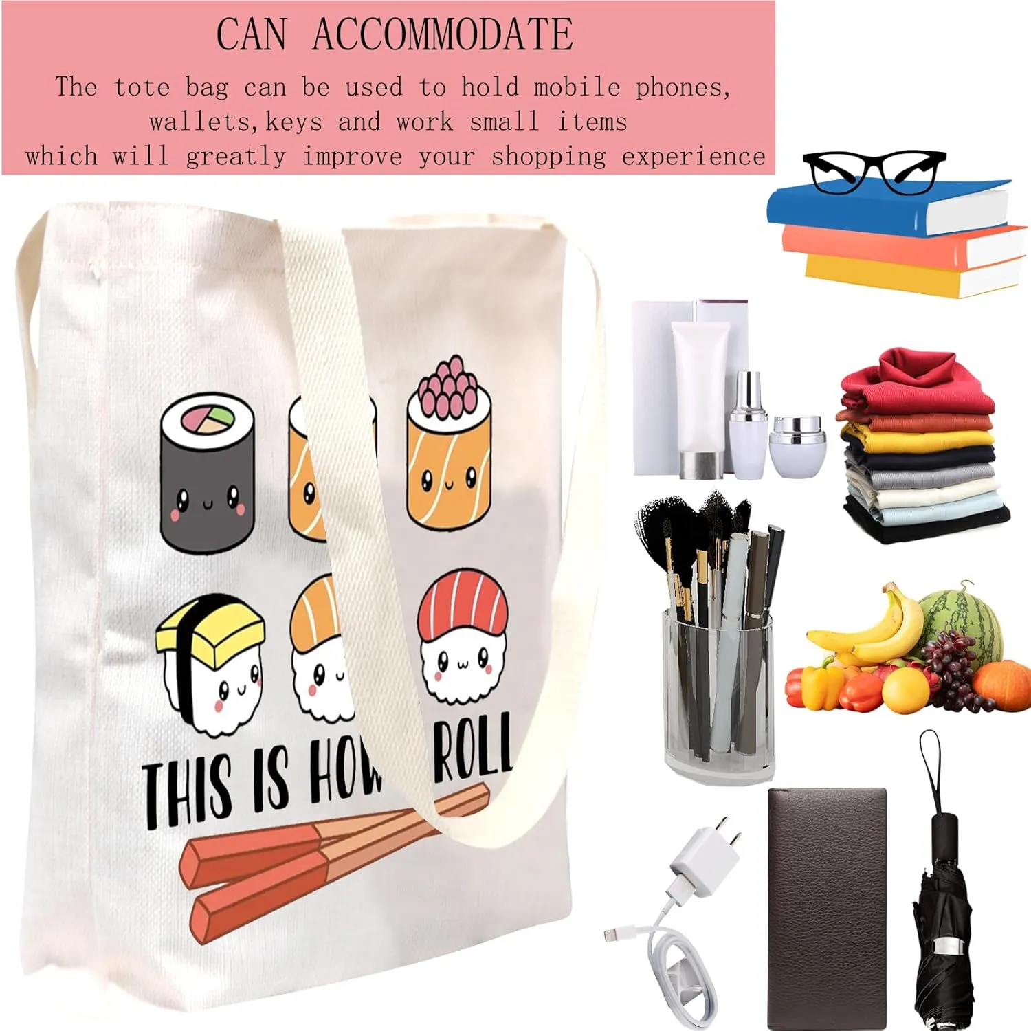 POFULL This Is How I Roll Tote Bag - Sushi Lover Gift for Japanese Cuisine Party