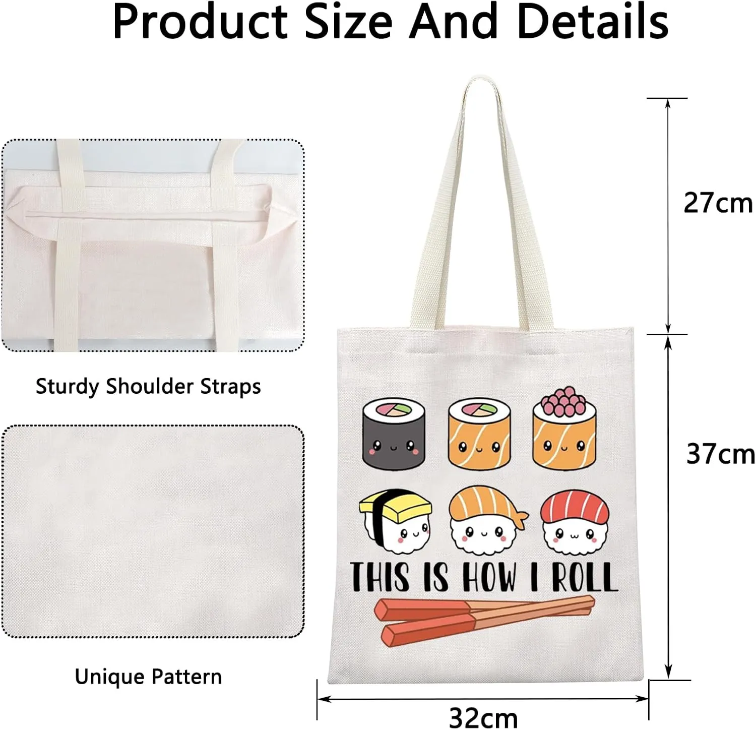 POFULL This Is How I Roll Tote Bag - Sushi Lover Gift for Japanese Cuisine Party