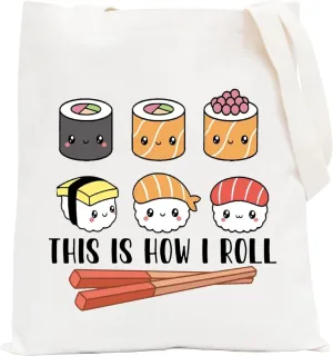 POFULL This Is How I Roll Tote Bag - Sushi Lover Gift for Japanese Cuisine Party
