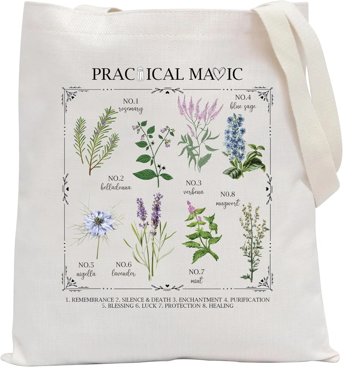 POFULL Women TV Show Inspired Gift Salt Rosemary Lavender Lover Shoulder Bag Flower Herb Chart Tote Bag
