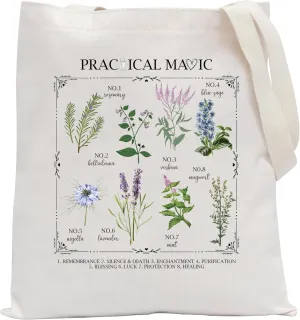 POFULL Women TV Show Inspired Gift Salt Rosemary Lavender Lover Shoulder Bag Flower Herb Chart Tote Bag
