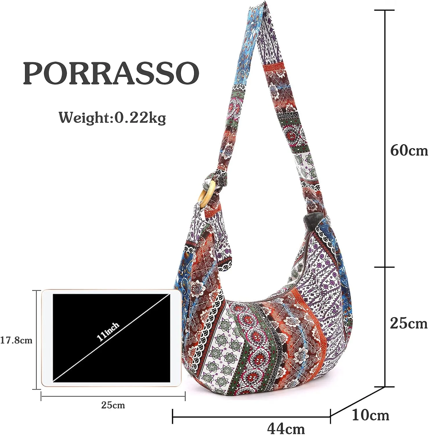 PORRASSO Crossbody Bag Hippie Shoulder Bag Women Sling Bag Handmade Messenger