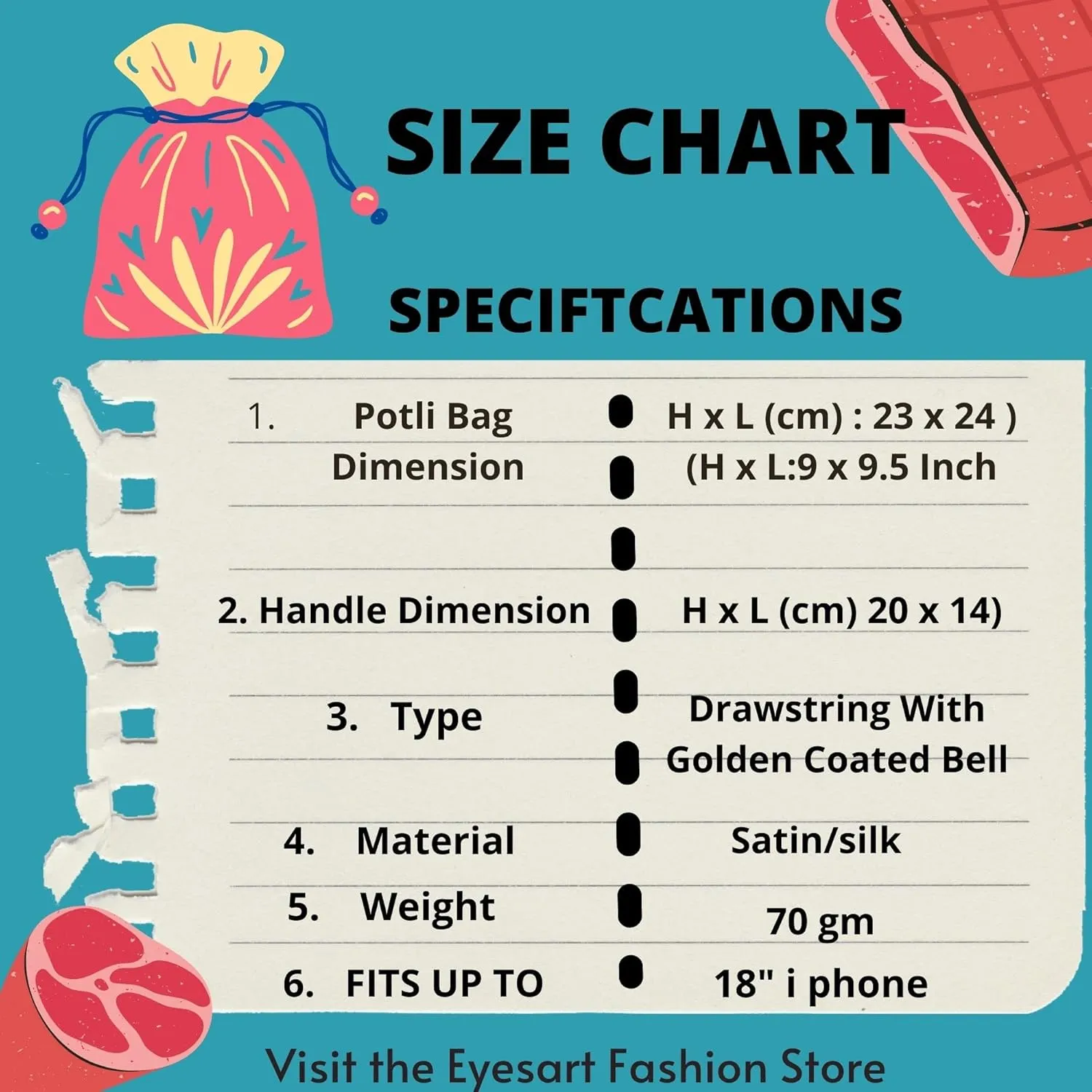 Potli Bag for Women Jewelry Coin Pouch Gotta Patti Work Batwa Wedding Gifts Pearls Handle Clutch Drawstring Purse (H*L;- 23 * 24 Inch Orange)