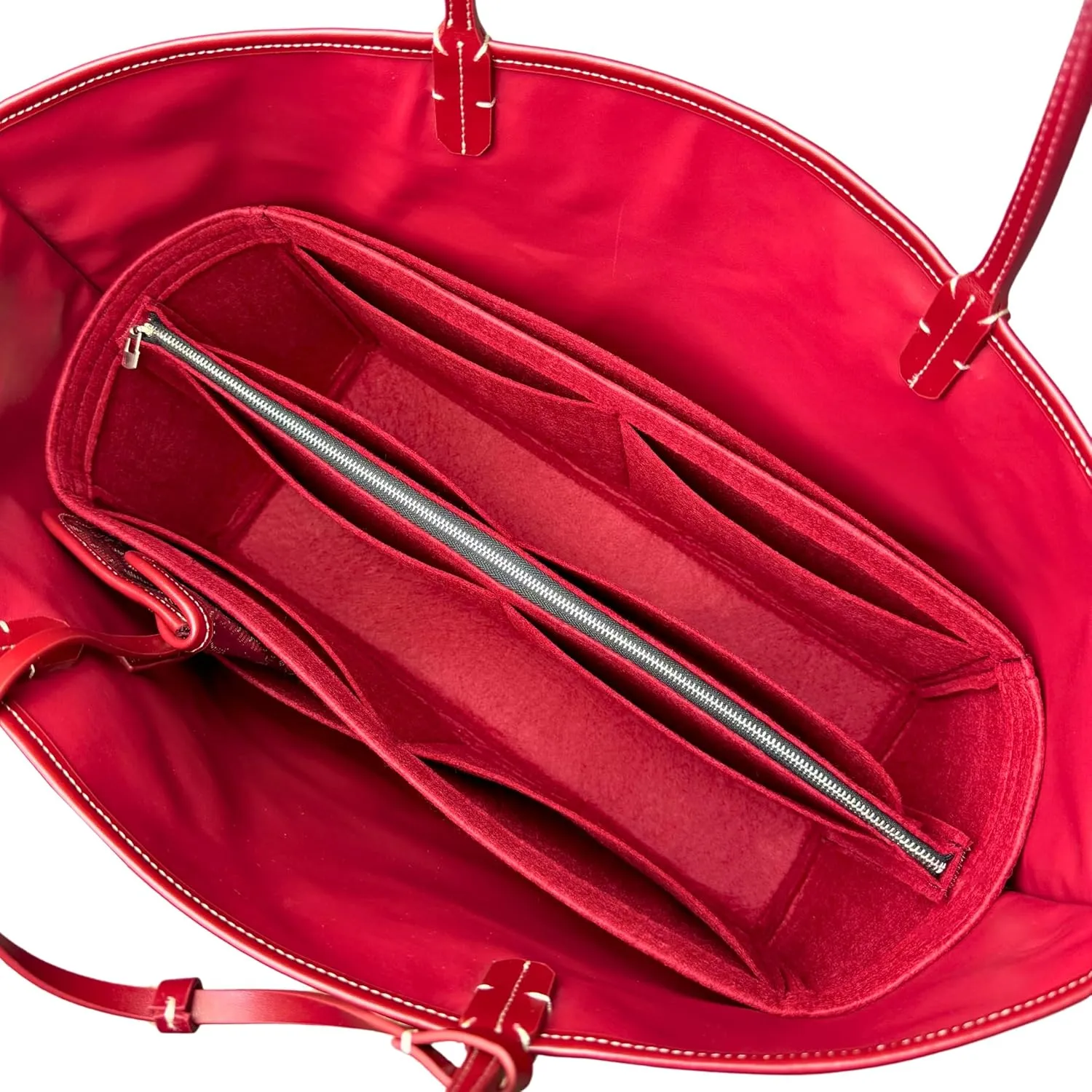 Premium Purse Organizer compatible with Goyard Anjou GM Bag Organizer Insert, Waterproof Nylon Luxury Fabric, Perfect Fit Oval Shaped Silver Zipper (For Anjou PM, Black)