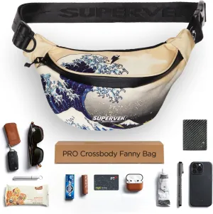 PRO Fanny Pack for Men Women - YKK Waterproof Zipper & Fabric, Crossbody Bag Waist Pack, Belt Bag for Travel Running Outdoor Hiking Cycling - Carry Any Phone, Wallet - The Great Wave