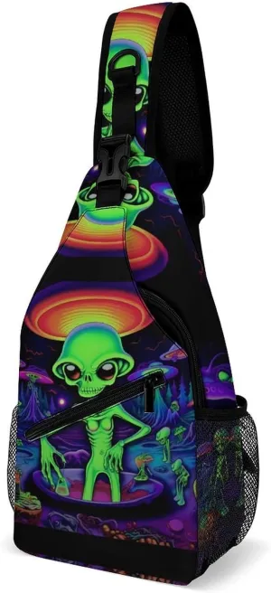 Psychedelic Aliens Printed Crossbody Sling Bag Chest Bags Shoulder Backpack for Travel Sport