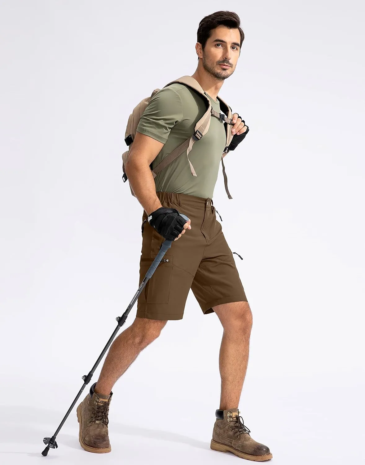 Pudolla Men's Hiking Cargo Shorts 9" Lightweight Outdoor Work Shorts for Men Travel Golf Camping Casual with 5 Zipper Pockets