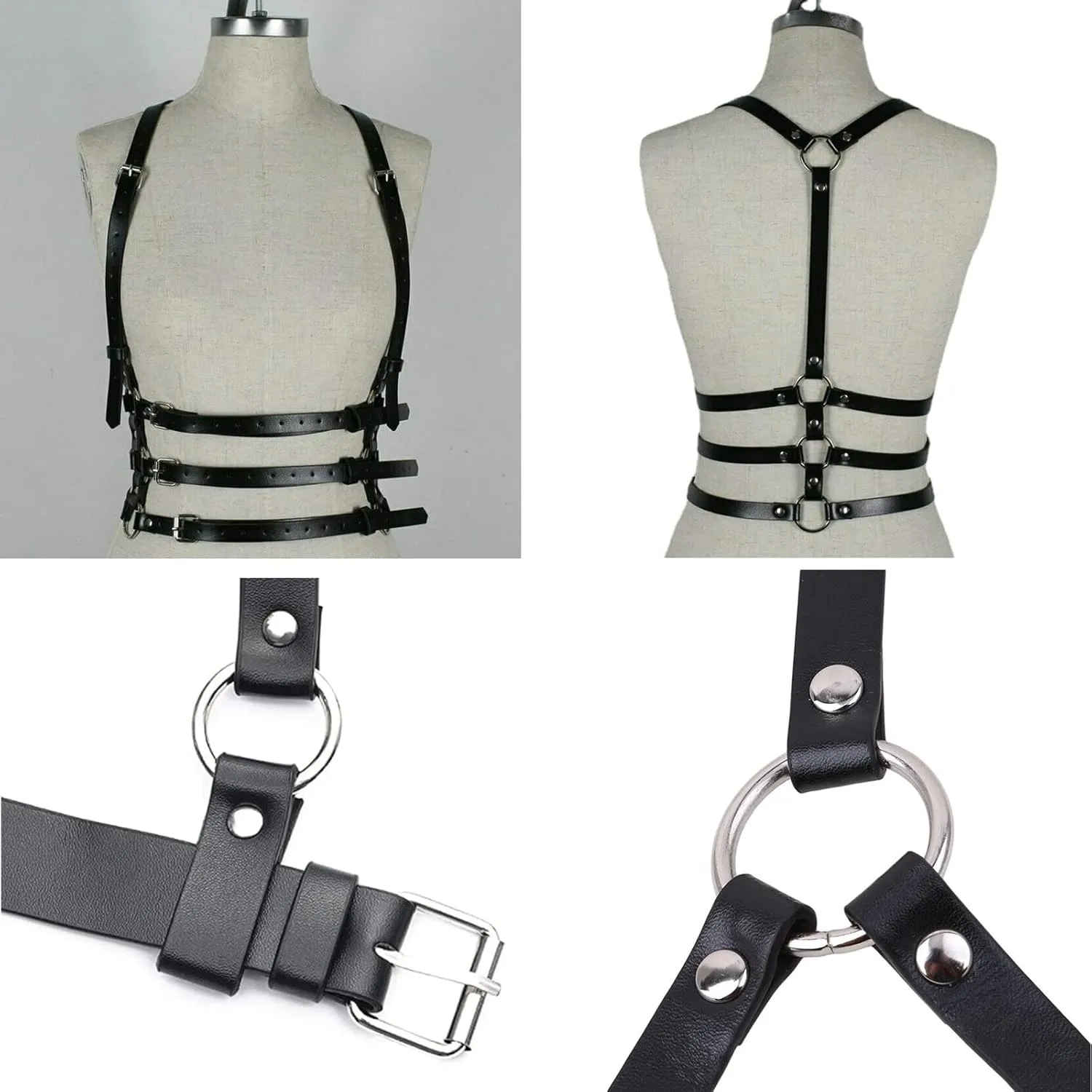 Punk Belt Black Pu Leather Harness Belt for Women Goth Body Adjustable Waist Belts Rave Halloween Dresses Party Accessories