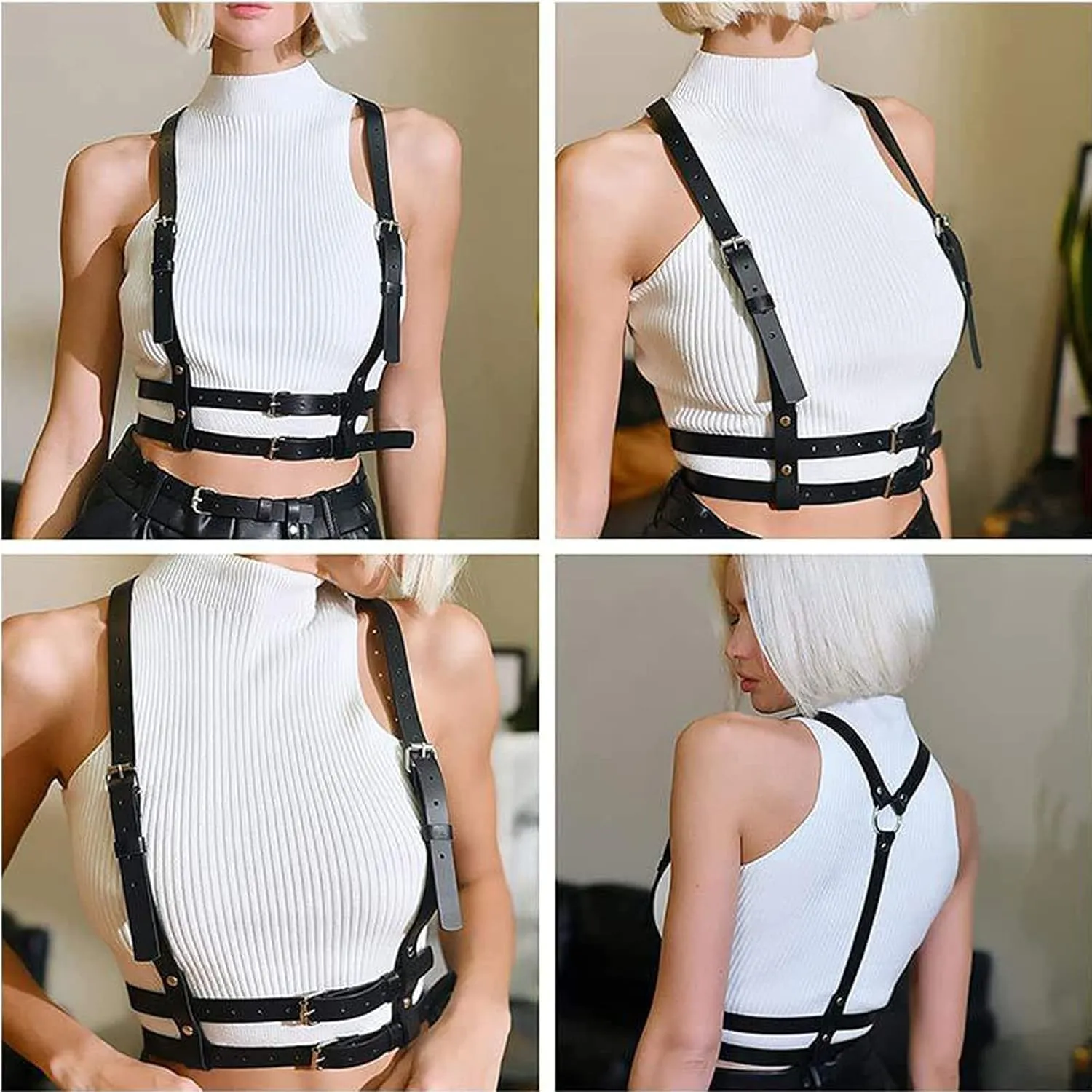 Punk Belt Black Pu Leather Harness Belt for Women Goth Body Adjustable Waist Belts Rave Halloween Dresses Party Accessories