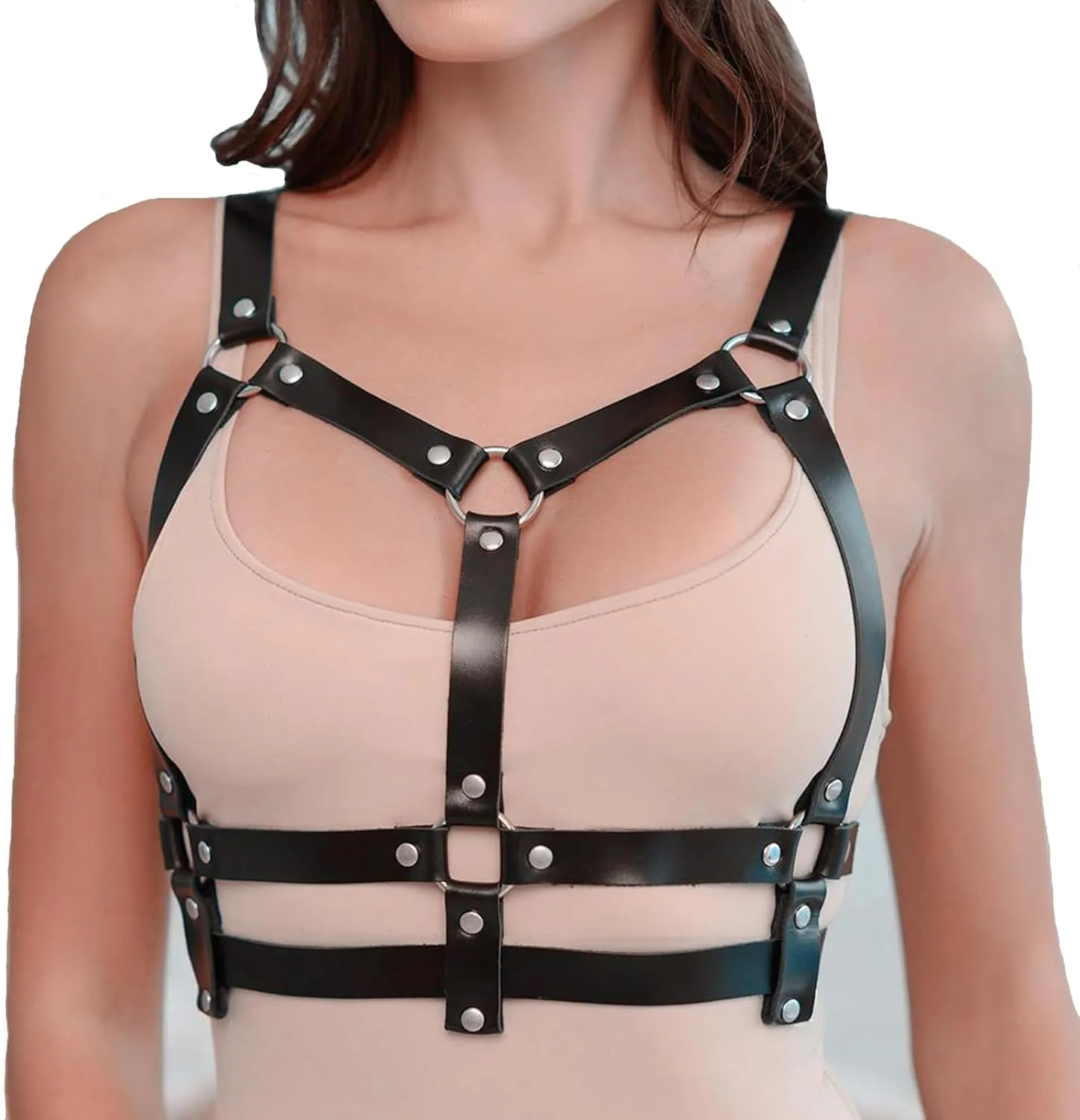 Punk Belt Goth Leather Body Chain Black Waist Chain Belts Sexy Adjustable Body Accessories for Women Girls