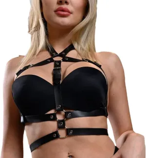 Punk Black Leather Chest Harness,Punk Leather Harness Belt,Body Waist Chain Belt Rave Nightclub Sexy Bra Jewelry
