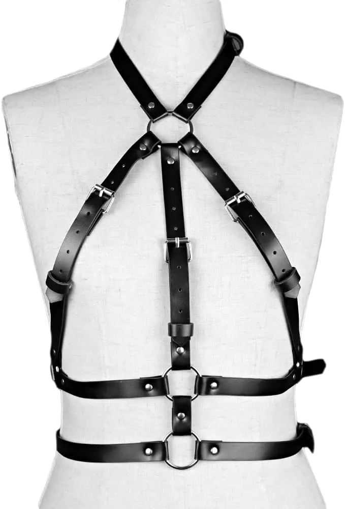 Punk Leather Body Chain Adjustable Waist Chain Belt Belly Chains Rave Nightclub Party Body Accessories for Women and Girls