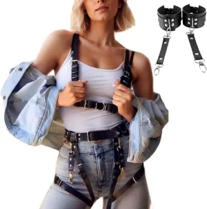 Punk Leather Body Chain Adjustable Waist Chain Belt Belly Chains Rave Nightclub Party Body Accessories for Women and Girls