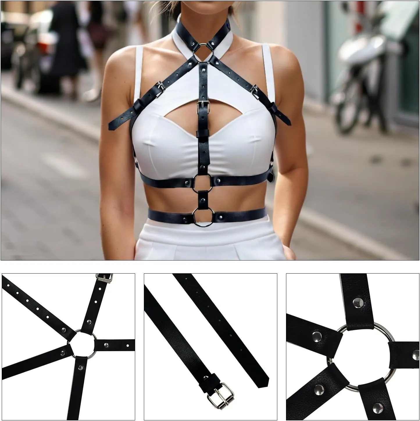 Punk Leather Body Chain Adjustable Waist Chain Belt Belly Chains Rave Nightclub Party Body Accessories for Women and Girls