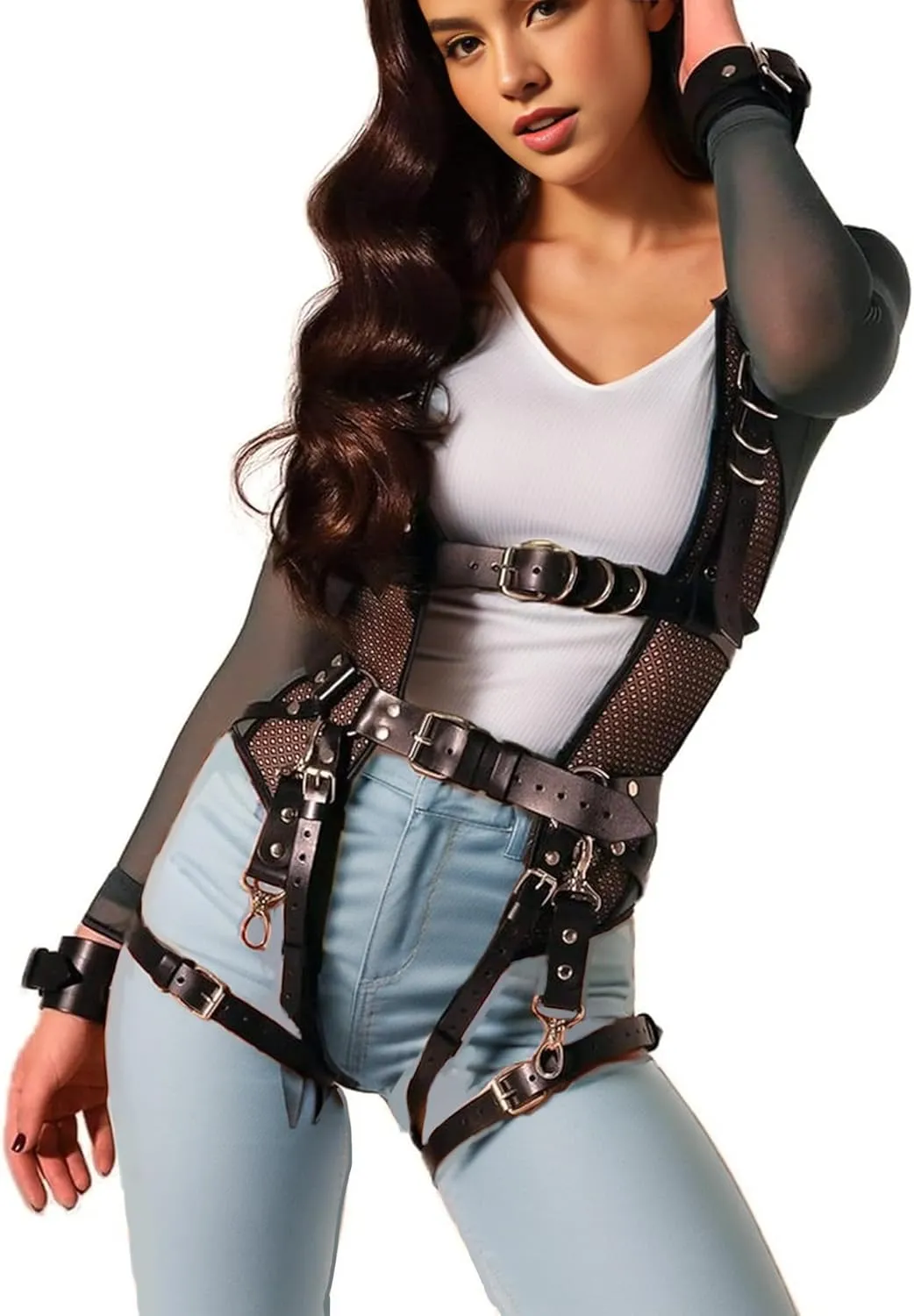 Punk Leather Body Chain Adjustable Waist Chain Belt Belly Chains Rave Nightclub Party Body Accessories for Women and Girls