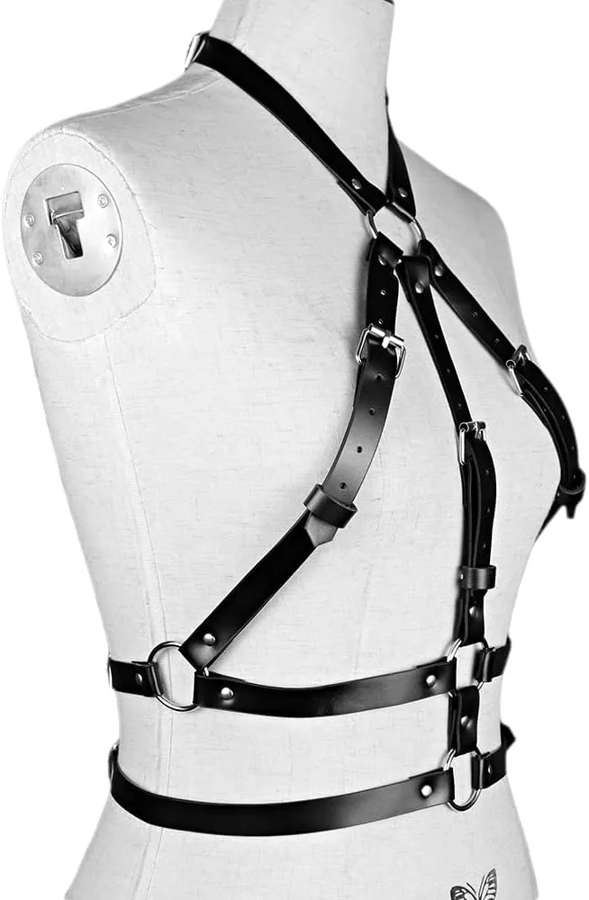 Punk Leather Body Chain Adjustable Waist Chain Belt Belly Chains Rave Nightclub Party Body Accessories for Women and Girls