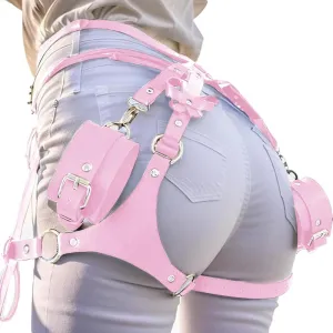 Punk Leather Thigh Harness,Punk Waist Chain Belt,Pink Leather Waist Chain Beltfor women's and girls' jewelry belt body chains for Halloween