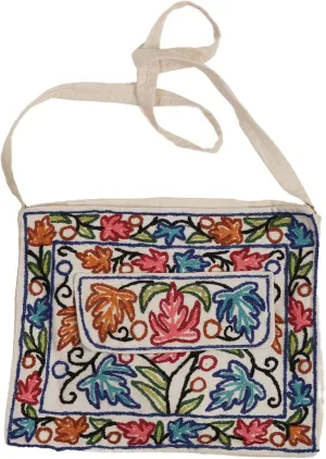 Pure Cotton Hand Embroidered Tote Handbag for Women - Boho Ethnic Shoulder Bag - Gorgeous Colorful Flower Aari Embroidery – Hobo Crossbody Stylish Purse - Gift for Ladies Girls