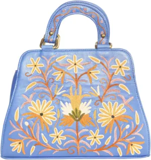 Pure Leather Hand Aari Embroidered Handbag for Women with Zipper Shoulder Crossbody Stylish Purse For Ladies Girls.